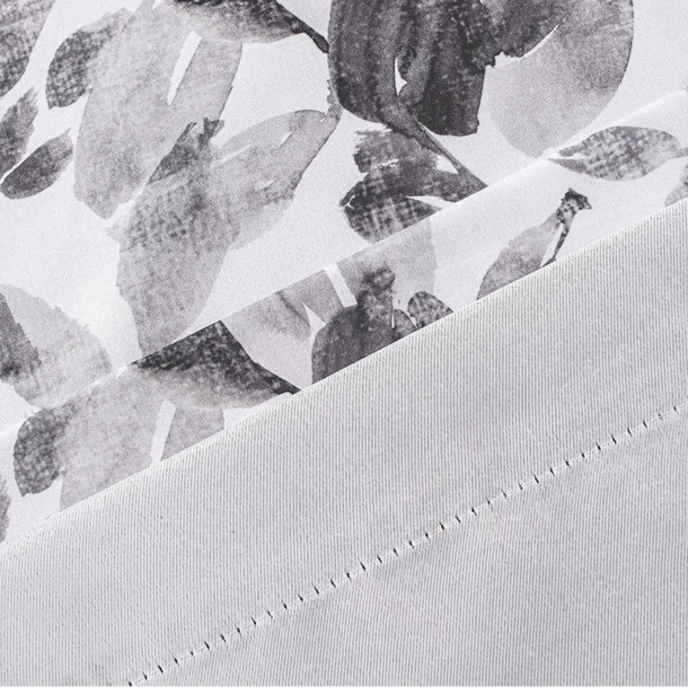 Luxury Home | Chic Farmhouse Grey & White Heathered Leaf Print Window Valence